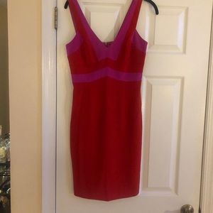 Sexy red and fuschia V neck dress